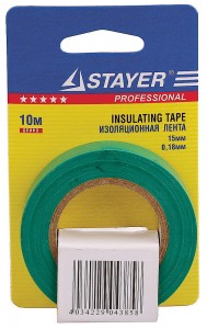 Изолента ПВХ, 15мм х 10м, зеленая, на карточке STAYER