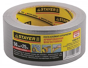 Лента клейкая, 50мм х 45м, армированная, влагостойкая, серебристая STAYER