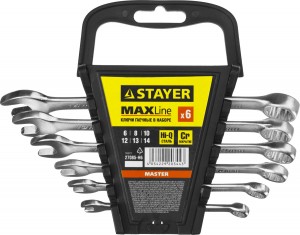 Набор ключей комбинированных, 6-14 мм, 6 шт, пластиковый холдер STAYER "MASTER"