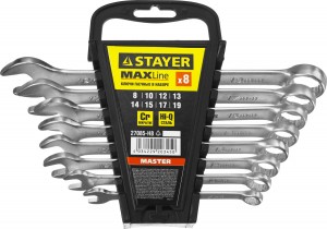 Набор ключей комбинированных, 8-19 мм, 8 шт, пластиковый холдер STAYER "MASTER"