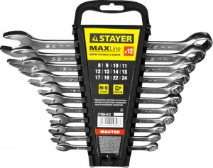 Набор ключей комбинированных, 8-24 мм, 12 шт, пластиковый холдер STAYER "MASTER"