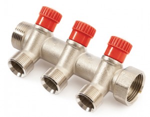 Коллектор с регулирующими вентилями, 1"х3 вых., Евроконус 3/4" VALTEC