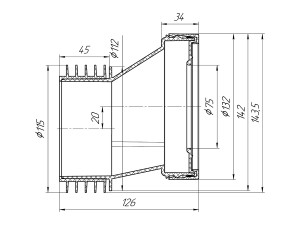 Эксцентрик для унитаза 20 мм, жесткий, с выпуском 110 мм