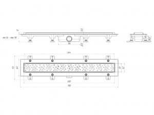 Трап линейный 650 мм, сухой, выпуск 40 мм, нержавеющая решетка Бриз, глянец АНИПЛАСТ