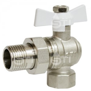 Кран шар. баб. 3/4", гайка-"американка", вода, угловой STI