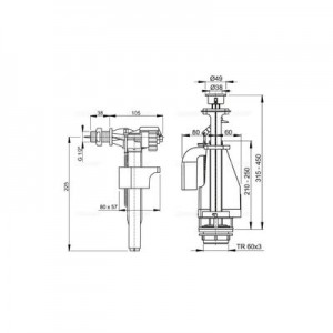 Арматура, боковая подводка, двойной слив, металлизированная кнопка ALCAPLAST