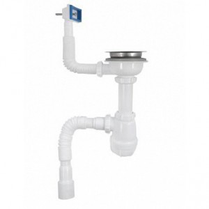 Сифон для кухни 3 1/2"х40, с металлической реш. с прямоугольным переливом, с гибкой трубой 40х40/50 В0148