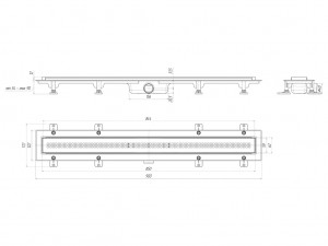Трап линейный 850 мм, сухой, выпуск 40 мм, нержавеющая решетка Риф, глянец АНИПЛАСТ