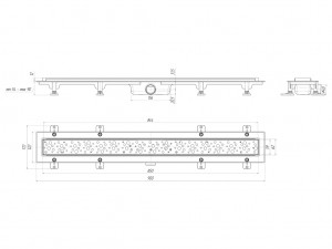 Трап линейный 850 мм, сухой, выпуск 40 мм, нержавеющая решетка Бриз, глянец АНИПЛАСТ
