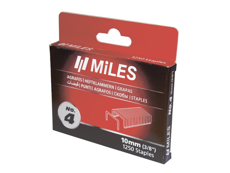 Скобы для степлера, 10 мм, тип 140, закаленные, 1250 шт MILES