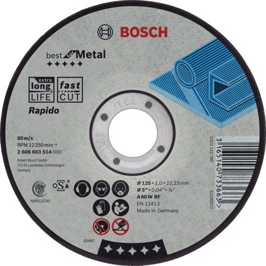 Круг отрезной, 125х1,0х22,2 мм, по металлу BOSCH