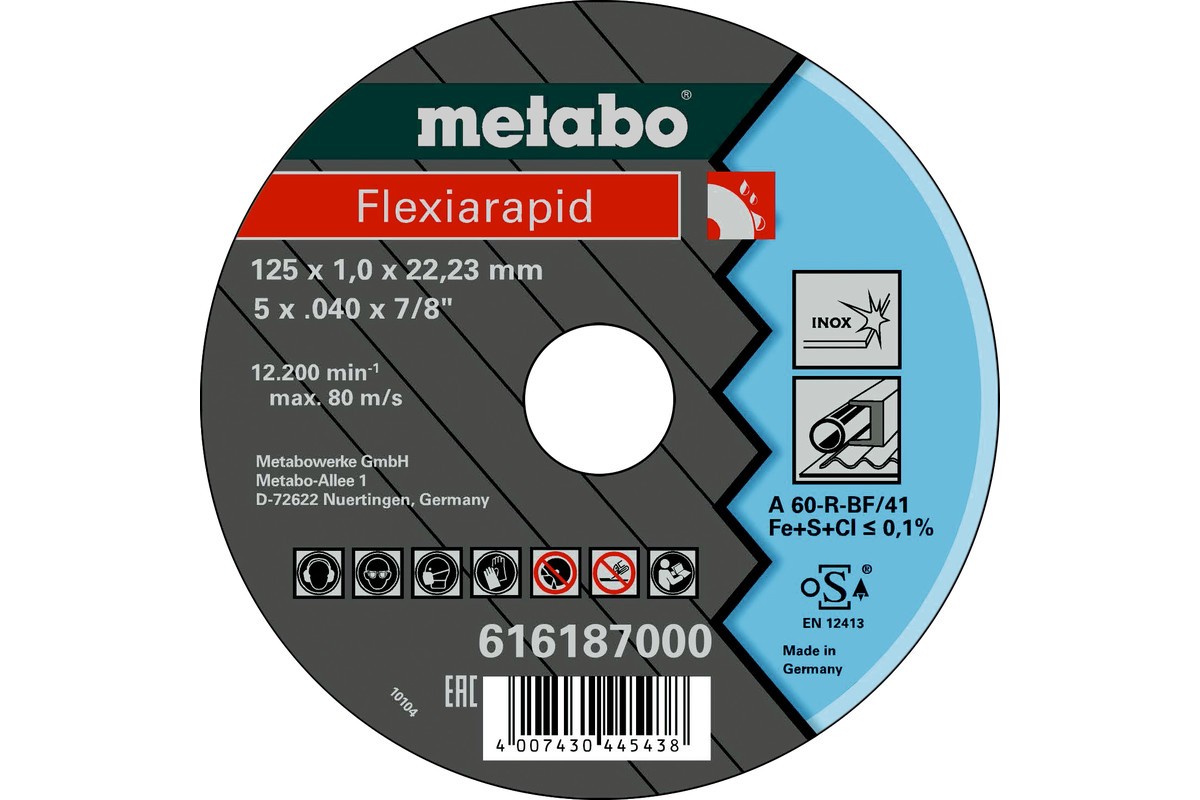Круг отрезной, 125х1,0х22,2 мм, по металлу и нержавеющей стали METABO Flexiarapid