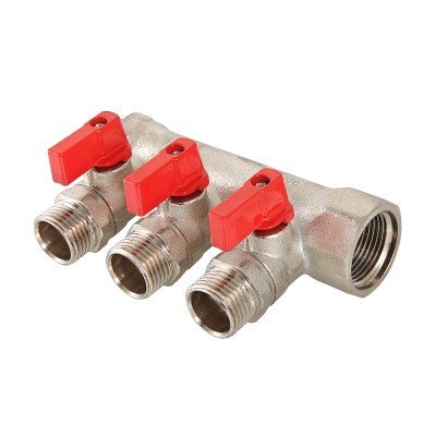 Коллектор с отсекающими кранами, 1"х2 вых., 1/2" нар. VALTEC