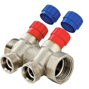 Коллектор с регулирующими вентилями, 1"х3 вых., Евроконус 3/4" VALTEC