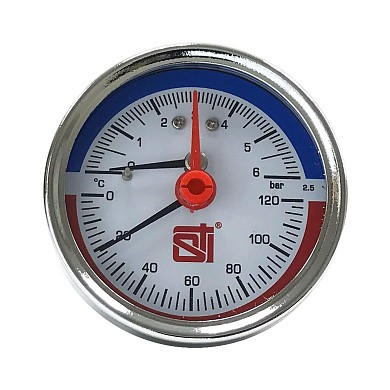 Термоманометр аксиальный 80 мм, 6 bar, 120 град. 1/2",  STI