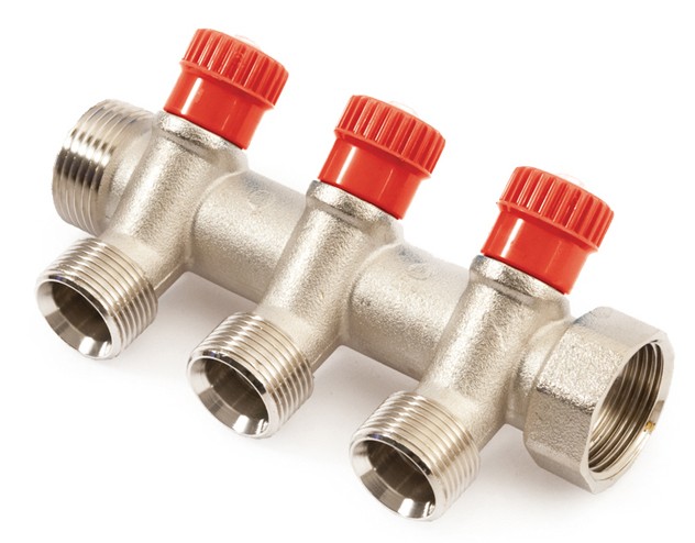 Коллектор регулирующими вентилями, 1"х4 вых., 1/2" нар. VALTEC