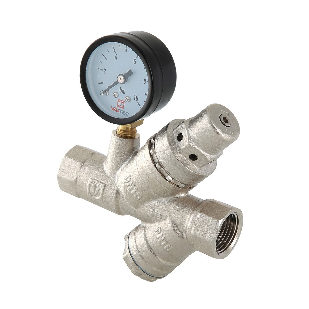 Подпиточный клапан 1/2", с фильтром и манометром VALTEC