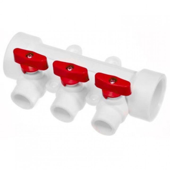 Коллектор ПП 32х20, 4 выхода, красный